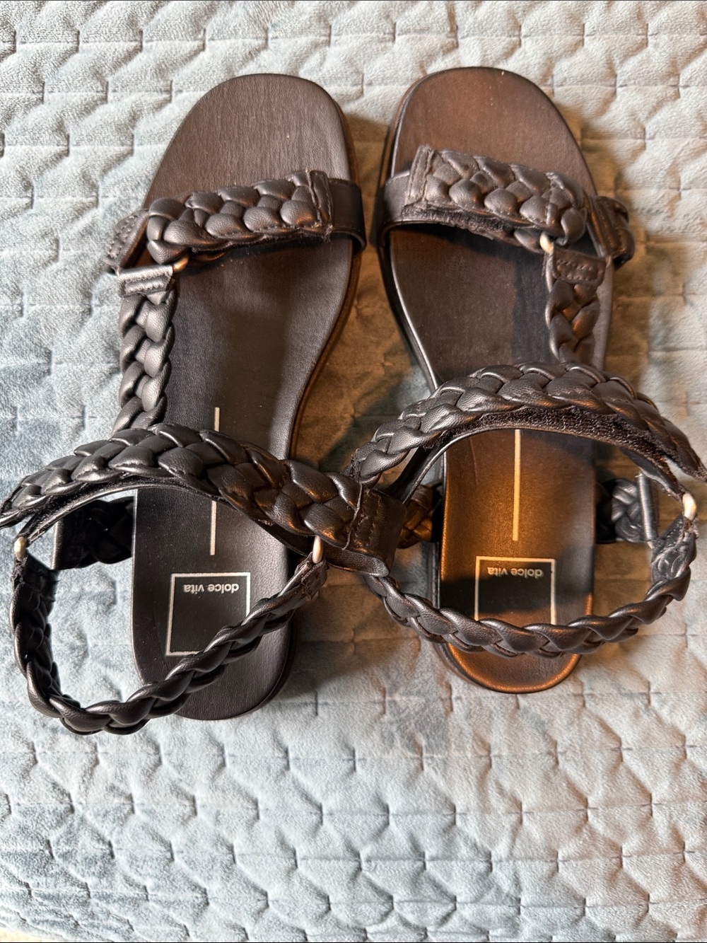 Dolce Vita Braided Black Leather Ankle-Strap Sandals